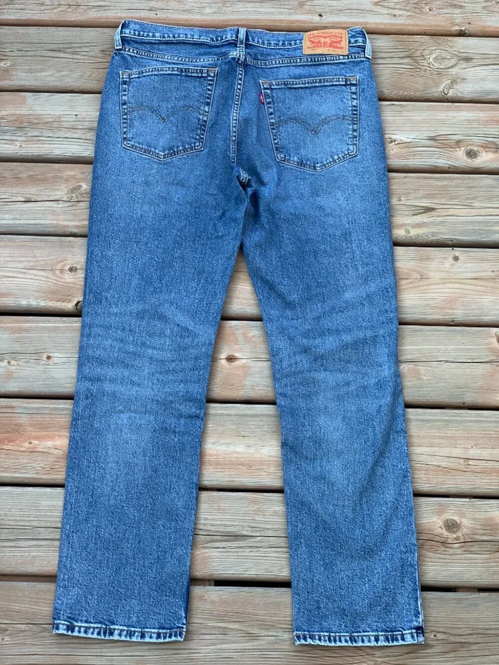 Levi's 514 Jeans Men 36x32 Blue Faded Distressed Denim Straight Leg Casual Pants